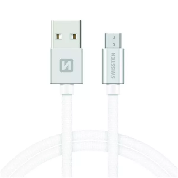 Swissten: USB/mikro USB adatkábel, ezüst-fehér, 1,2 méter