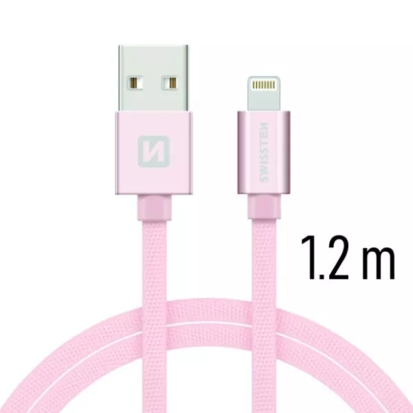 Swissten: USB/Lightning adatkábel, rozéarany, 1,2 méter