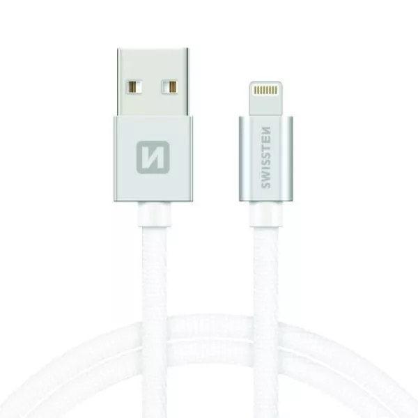 Swissten: USB/Lightning adatkábel, ezüst-fehér, 1,2 méter