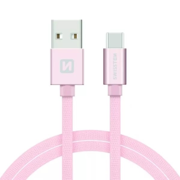 Swissten: cablu de date USB/USB-C, roz auriu, 1,2 metri