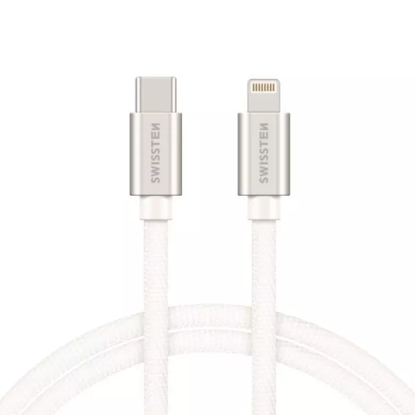 Swissten: cablu de date USB-C/Lightning, alb-argintiu, 1,2 metri