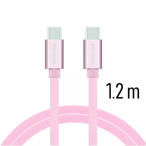 Swissten: cablu de date USB-C/USB-C, roz auriu, 1,2 metri