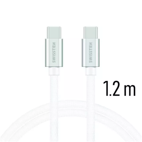 Swissten: cablu de date USB-C/USB-C, alb-argintiu, 1,2 metri
