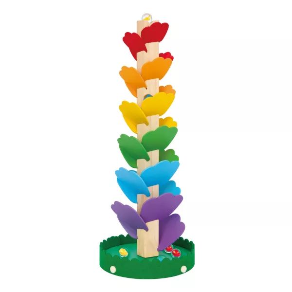 Tooky Toy: Tornyos golyópálya szett – Szivárvány, fa, 37 cm akciós termékkép 1