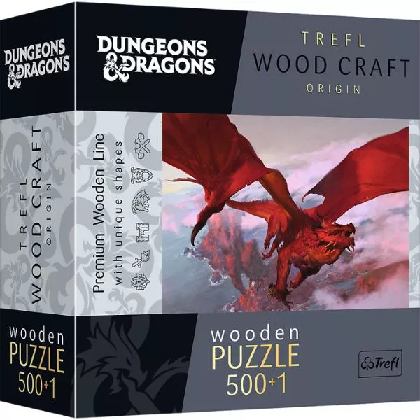 Trefl Puzzle Wood Craft: Dungeons & Dragons dragonul roșu - puzzle 500+1 piese, din lemn