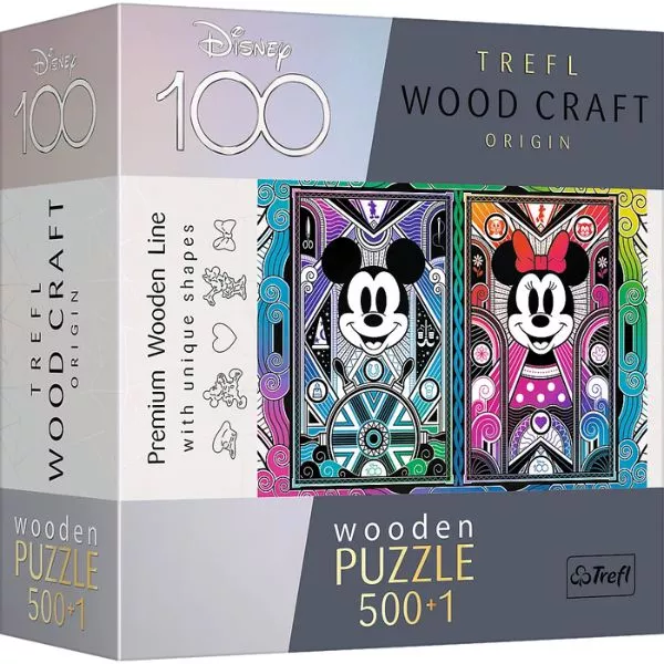 Trefl Puzzle Wood Craft: Mickey și Minnie - puzzle 500+1 piese, din lemn