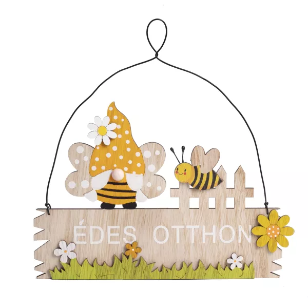 Manó és méhecske ajtódísz Édes otthon felirattal, fa - 29 x 14 cm