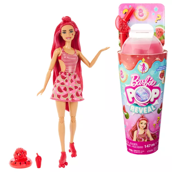 Barbie: Slime Reveal păpușă surpriză - păpușă cu păr roz în fustă cu cireșe