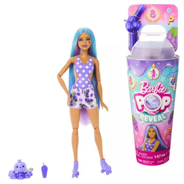 Barbie: Slime Reveal păpușă surpriză - păpușă cu păr albastru în fustă cu cireșe