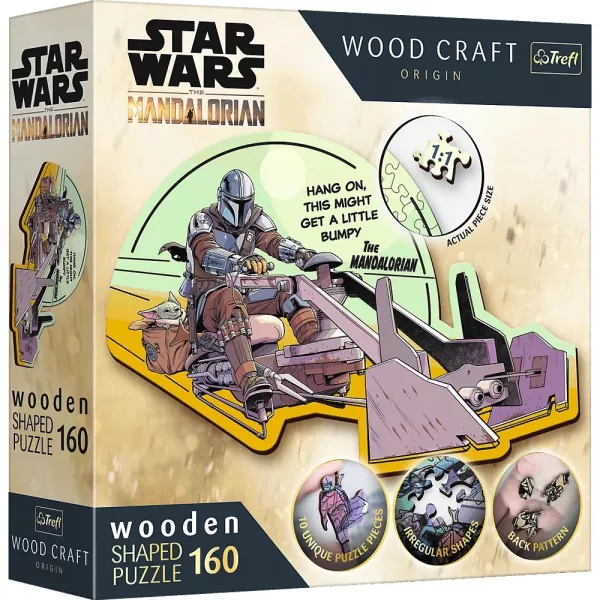 Trefl Puzzle Wood Craft: Star Wars, Mandalori și Grogu - 160 piese din lemn