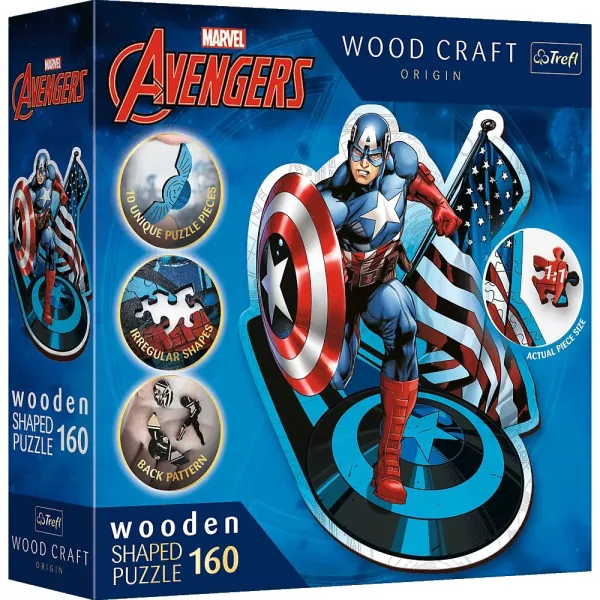 Trefl Puzzle Wood Craft: Avengers, Captain America - 160 piese din lemn