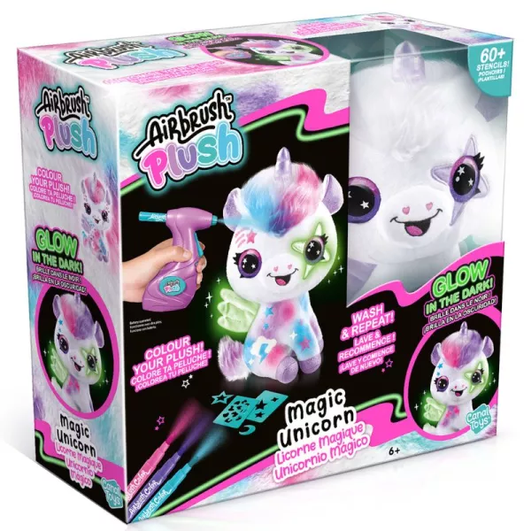 Airbrush Plush: Style 4 Ever unicorn de pluș, luminează în întuneric și se poate colora