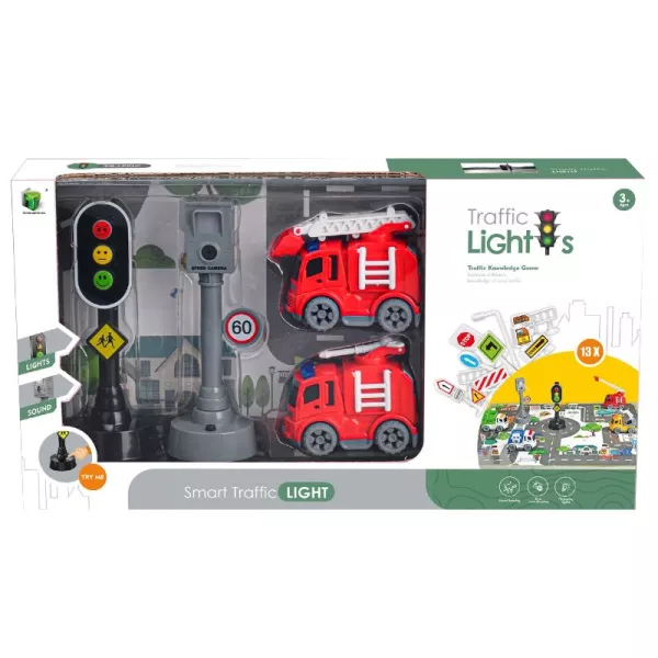Közlekedési lámpa és trafipax tűzoltóautókkal játékszett