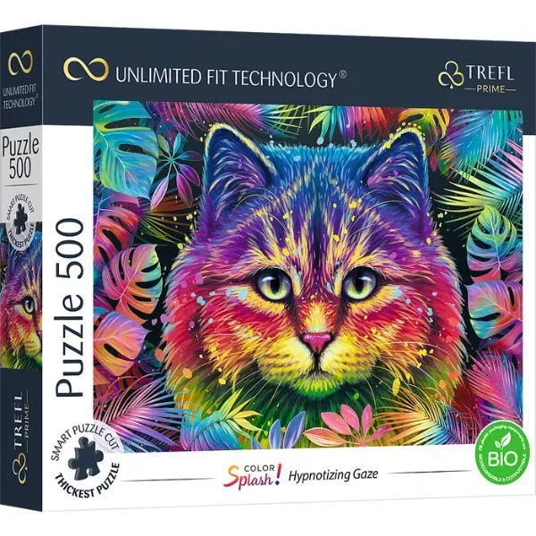Trefl Prime: Hipnotizáló macska puzzle - 500 darabos kombinálható puzzle, CSOMAGOLÁSSÉRÜLT