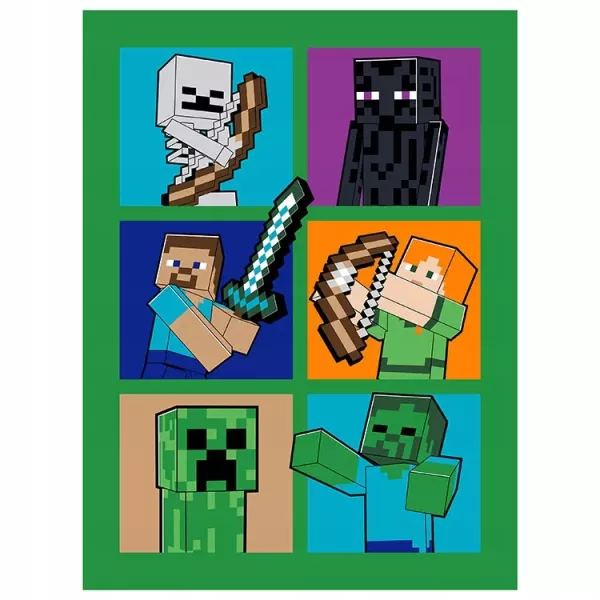 Minecraft: Steve, Alex și mobi pătură polar - 150 x 200 cm