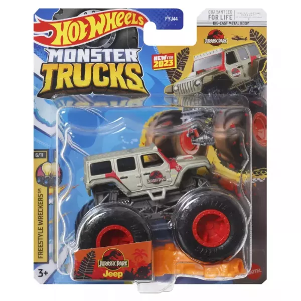Hot Wheels Monster Trucks: Jurassic Park Jeep kisautó, 1:64