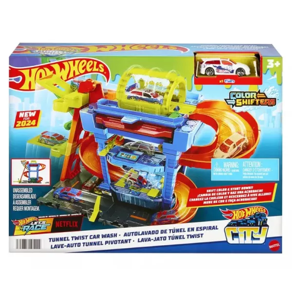 Hot Wheels City: Etageret bilvaskesæt med farveskiftende lille bil