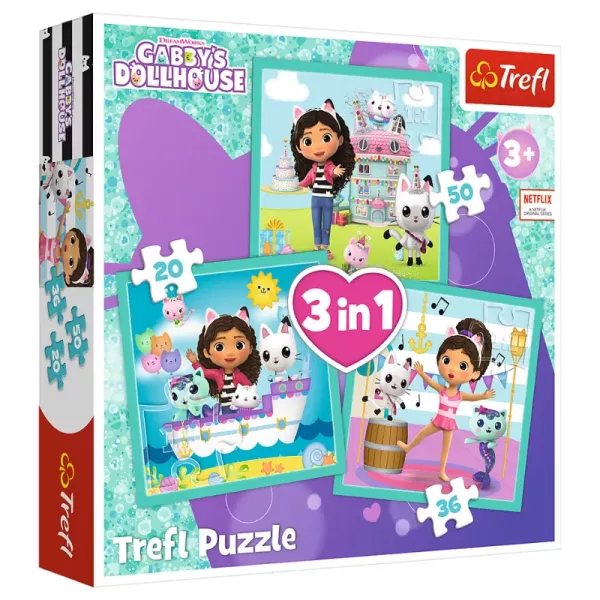 Trefl: Gabi s Dollhouse 3 în 1-ben puzzle - 20, 36, 50 piese