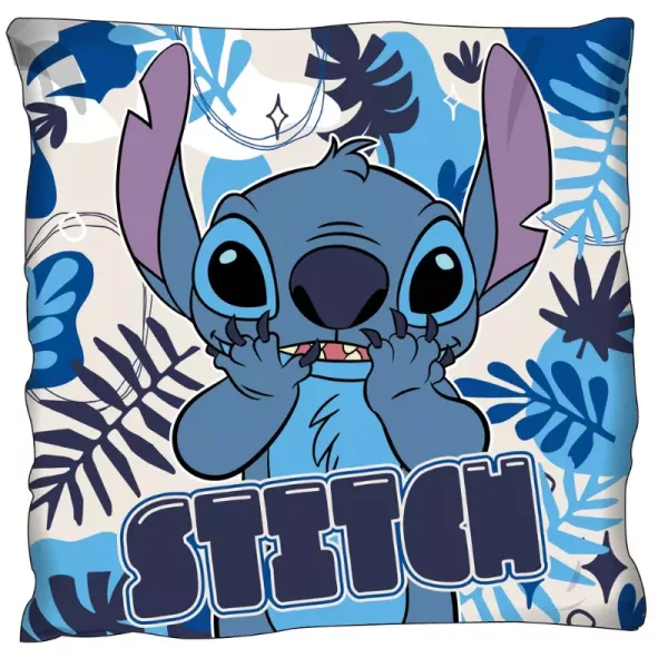 Stitch: Stitch kék növények között bársonyos tapintású párna - 40 x 40 cm