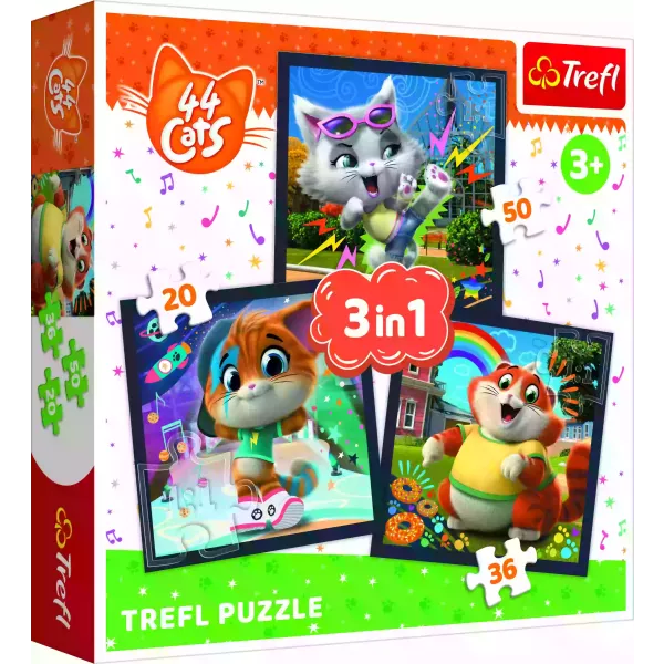 Treffl: Puzzle 3 în 1, pisicuțe fericite - 20, 36, 50 piese