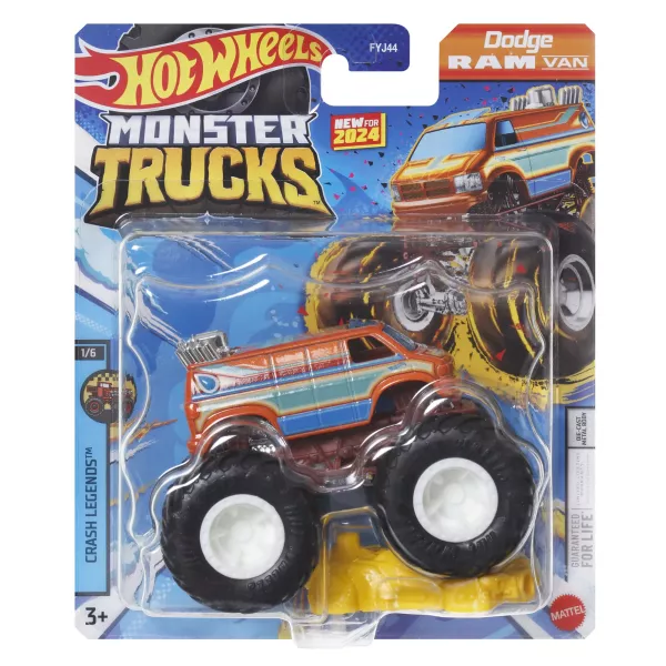 Hot Wheels Monster Trucks: Dodge Ram Van kisautó, 1:64