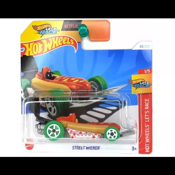 Hot Wheels Street Wiener – Fast Foodie Serie 1/5, Scala 1:64, Modello Pressofuso