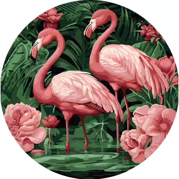 Pictează pe baza numerelor - flamingo și flori - 39 cm