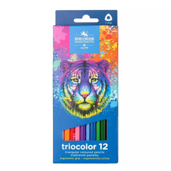 Koh-I-Noor: Háromszögletű színes ceruza tigrises dobozban - 12 darabos