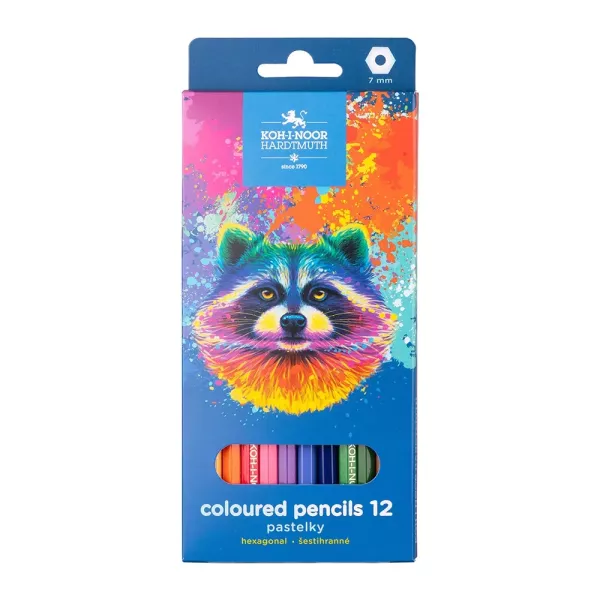 Koh-I-Noor: Hatszögletű színes ceruza mosómedvés dobozban - 12 darabos