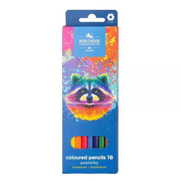 Koh-I-Noor: Hatszögletű színes ceruza mosómedvés dobozban - 18 darabos