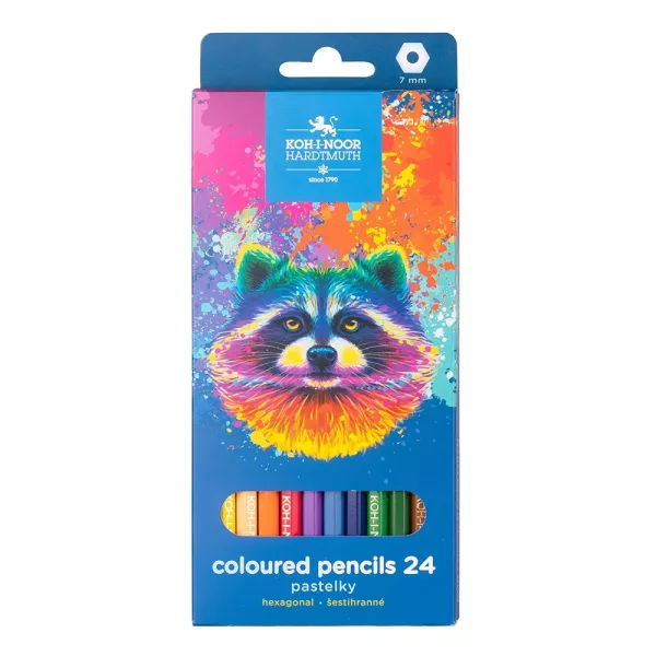 Koh-I-Noor: Hatszögletű színes ceruza mosómedvés dobozban - 24 darabos
