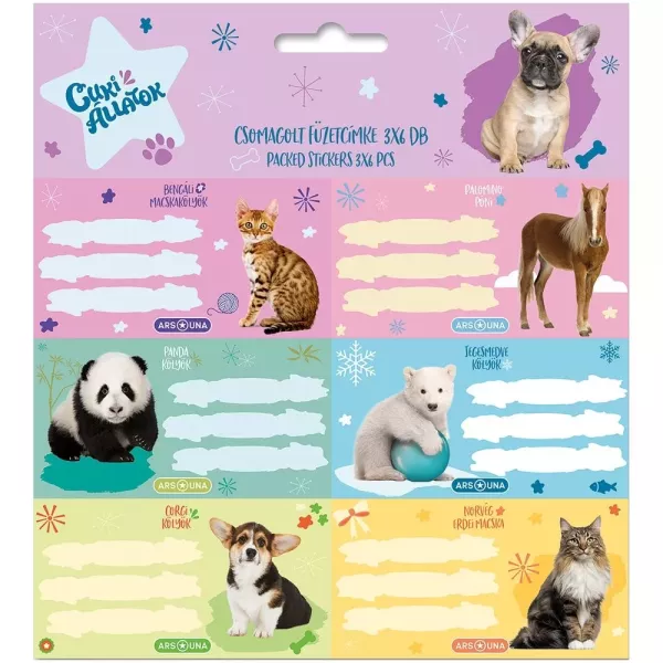 Cute Animals: Állat mintás füzetcímke - 3 x 6 db-os