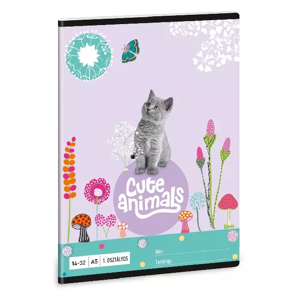 Cute Animals: Cica mintás vonalas füzet - 1. osztályos, 14-32, A5