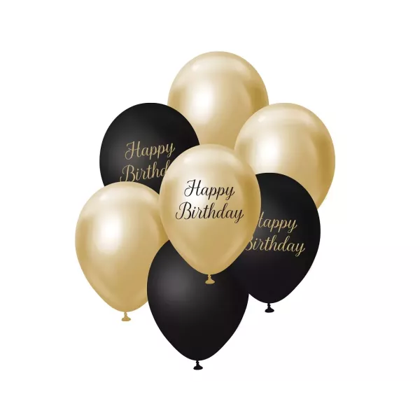 Beauty&Charm: Baloane- negru - auriu - Happy Birthday, 7 buc