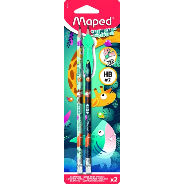 MAPED: Jungle Fever creion triunghiular cu radieră - HB, 2 buc