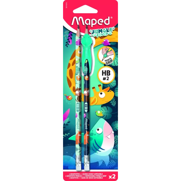 MAPED: Jungle Fever háromszögletű grafitceruza ceruzafogóval - HB, 2 db