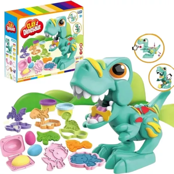 Set de plastilină cu forme de dinosauri - 6 borcane