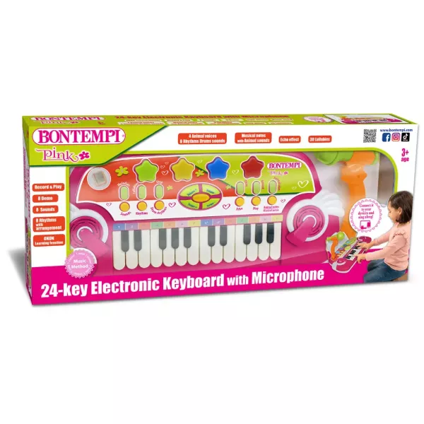 Bontempi: Sintetizator cu 24 de clape și microfon - roz