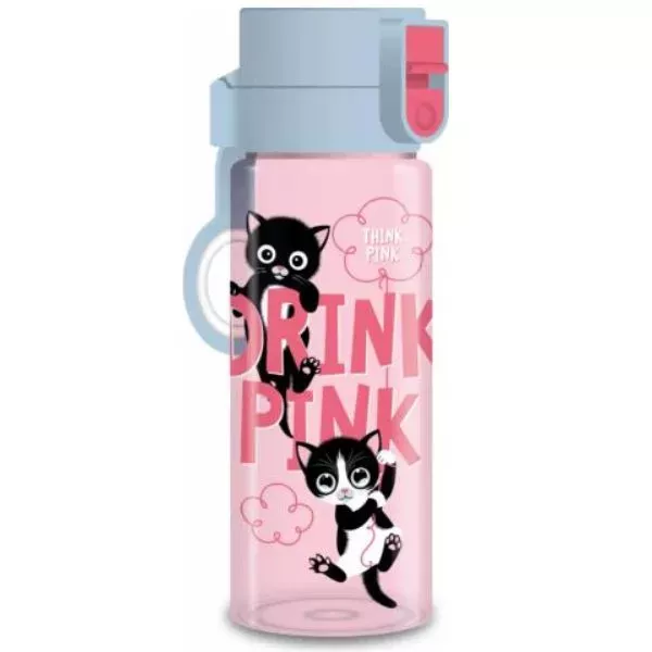 Think Pink: Rózsaszín-szürke kulacs cica mintával - 475 ml