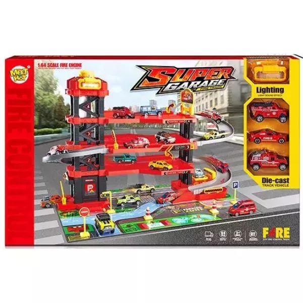 Fire-station parkeringslegesæt i fire etager – 64 dele