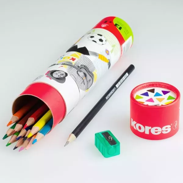 Kores: Kolores Twist & Turn háromszögletű színes ceruza készlet hegyezővel - 12+1 db-os