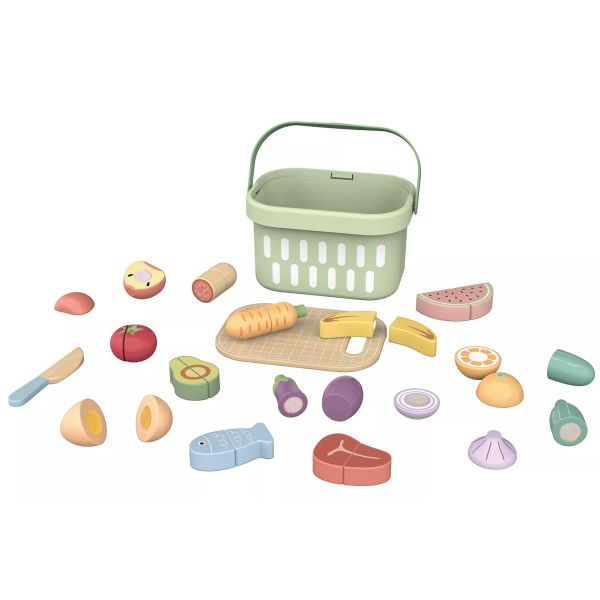 Tooky Toy: Mediniai pjaustomi maisto produktai - 31 vnt., krepšyje