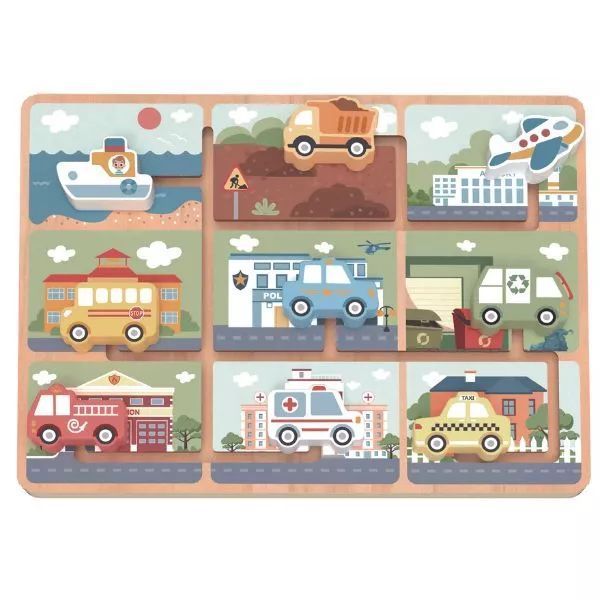 Tooky Toy: Autós, járműves labirintus fából