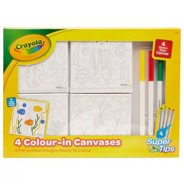 Crayola: Vászonkép tengeri mintákkal, színezőfilccel, 12 x 12 cm - 4 db-os