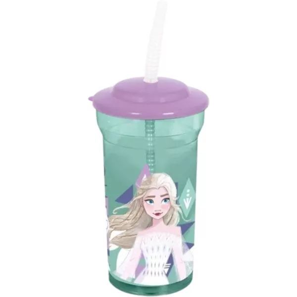 Frozen: Pahar din plastic cu capac și paie - 460 ml