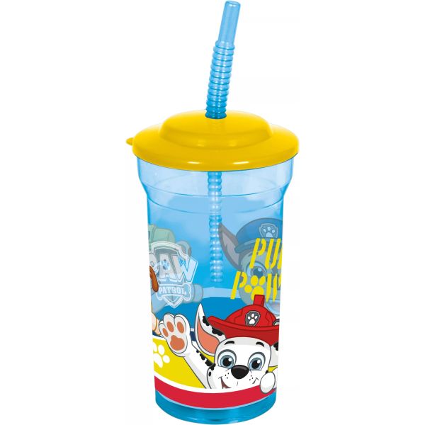 Paw Patrol: Pahar din plastic cu capac și paie - 460 ml