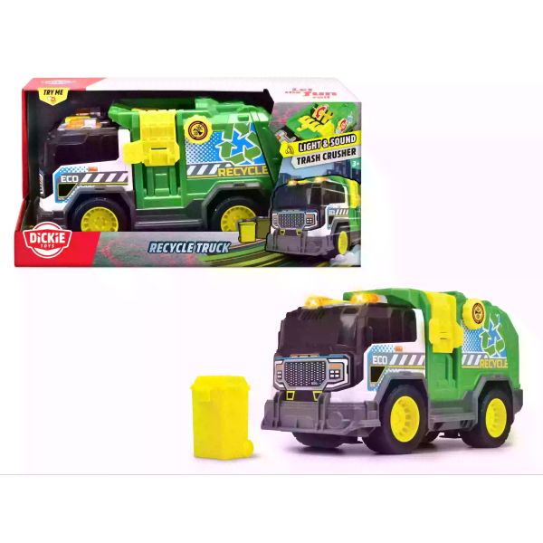 Dickie: Recycle Truck mașină de gunoi cu sunet i lumini, 30 cm - verge- galben