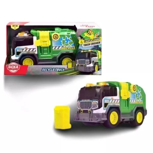 Dickie: Recycle Truck Szelektív kukásautó fény- és hanghatásokkal, 30 cm - Zöld-sárga akciós termékkép 1