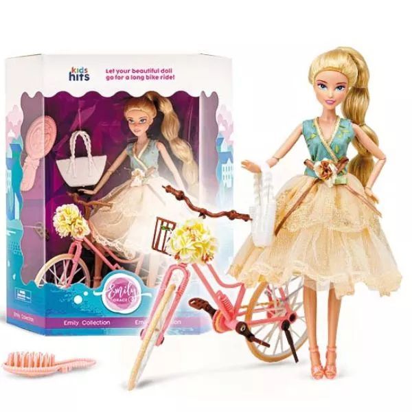 Emily Grace: Szőke copfos baba biciklivel akciós termékkép 1