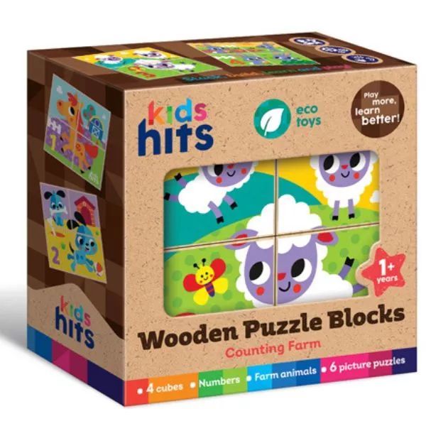 Fa puzzle kocka - Vidám farm